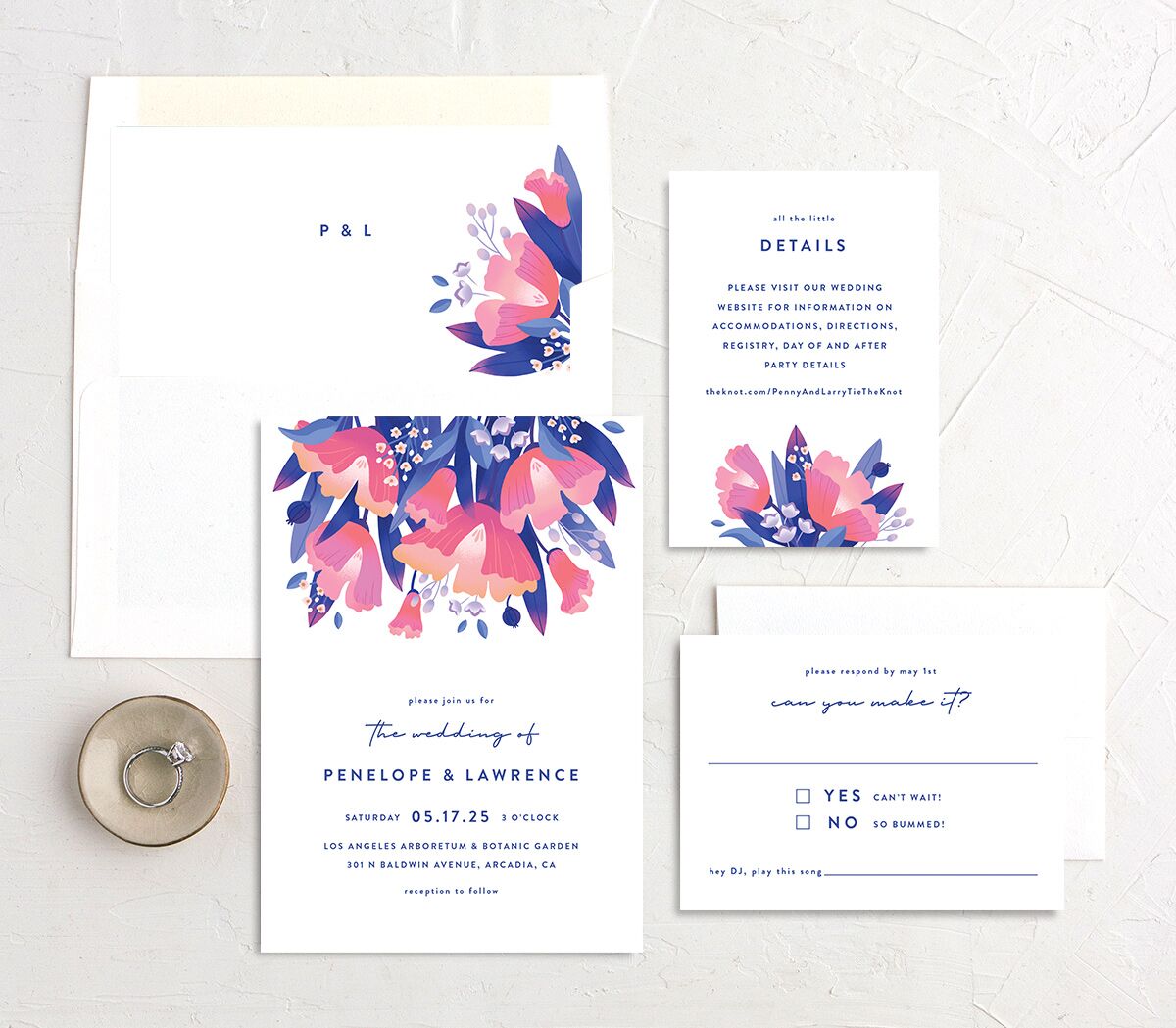 Vivid Flora Wedding Invitations Regency Blue Signature No
