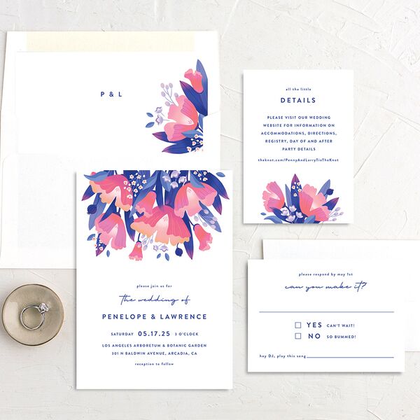 Vivid Flora Wedding Invitations Regency Blue Signature No