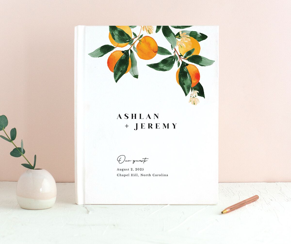 Orange Branches Wedding Guest Book front