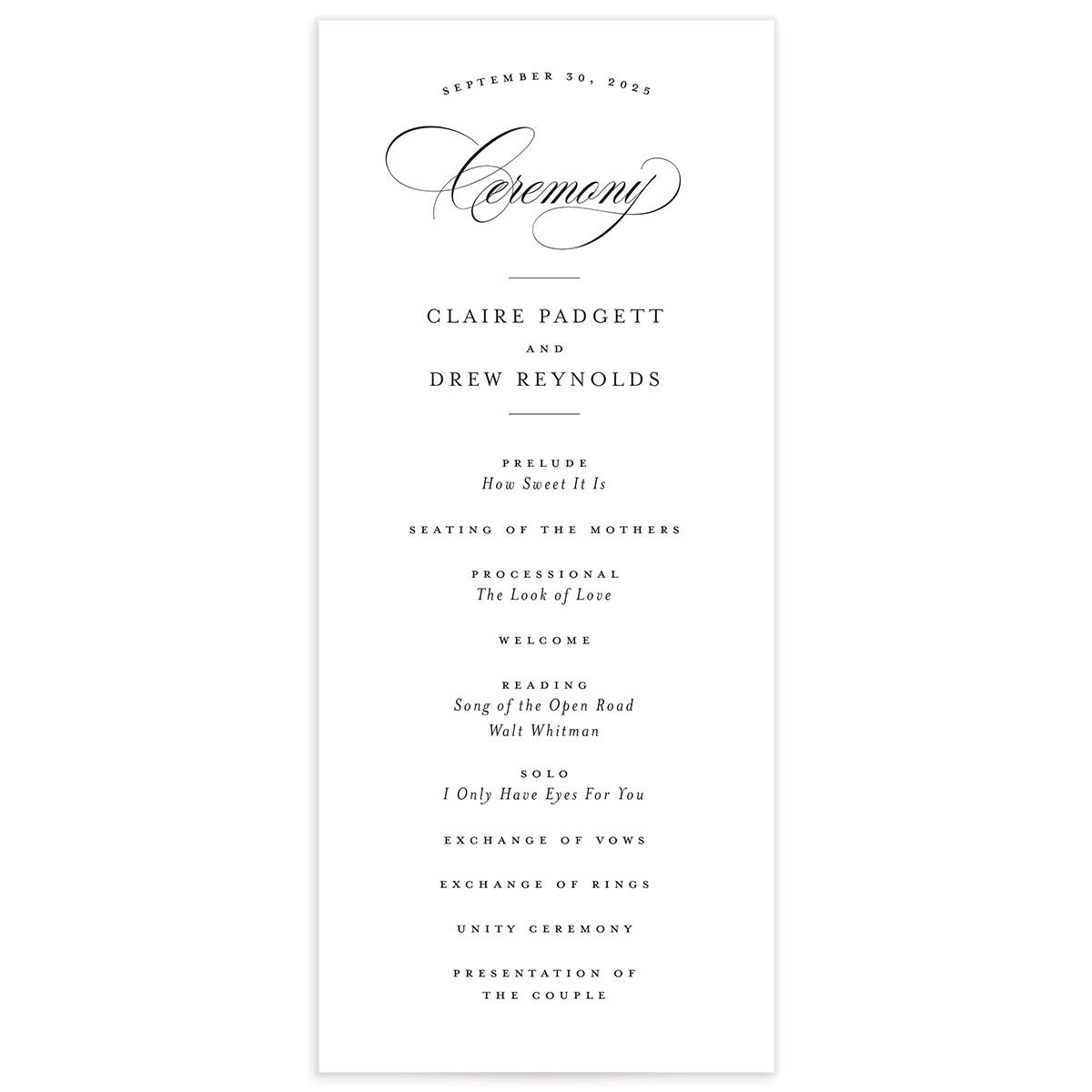 Classic Calligraphy Wedding Programs
