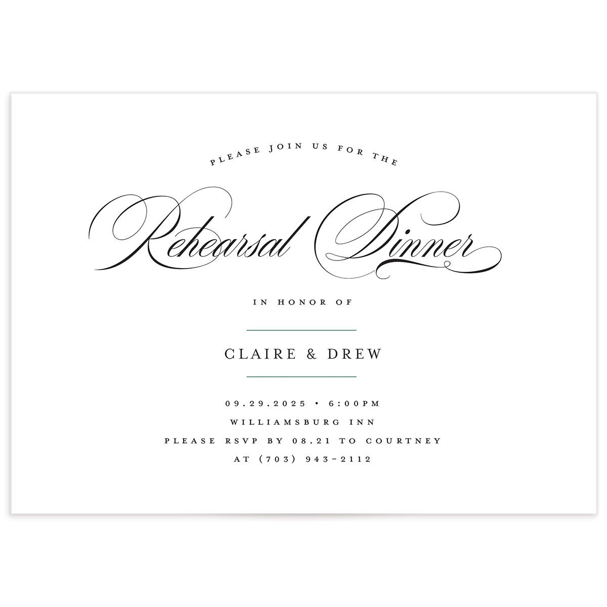 Classic Calligraphy Rehearsal Dinner Invitations