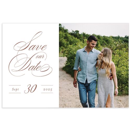 Classic Calligraphy Save The Date Postcards  Camel