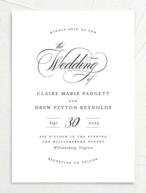 Classic Calligraphy Wedding Invitations front in Black