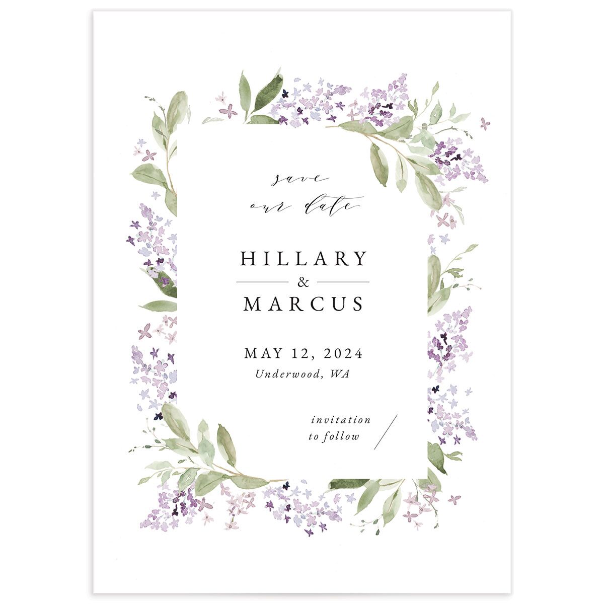 Lilac Garland Save the Date Cards