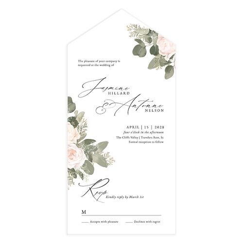Romantic Roses All-in-One Wedding Invitations Peony Signature Light Both Recipient and Return Addresses No