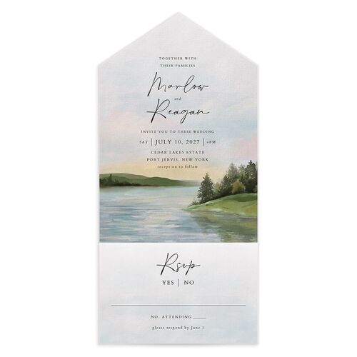 Rustic Reflection All-in-One Wedding Invitations - Blue