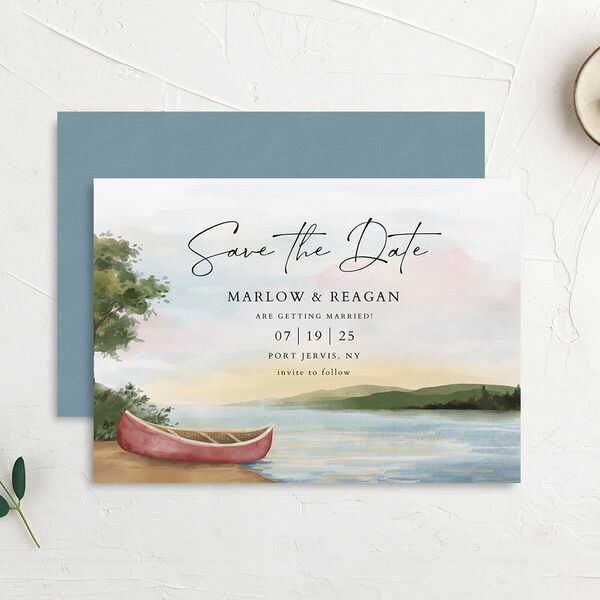 Rustic Reflection Save The Date Cards Dusty Blue Signature smooth No