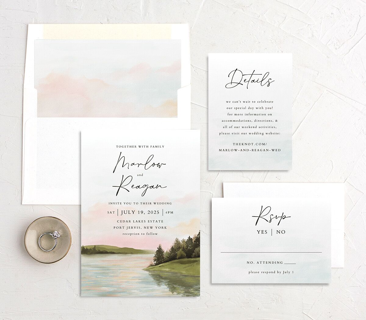 Rustic Reflection Wedding Invitations suite
