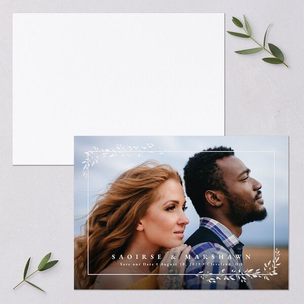 Dainty Frame Save the Date Cards Pure White Signature smooth Blank No