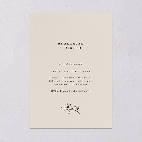 Minimal Leaves Rehearsal Dinner Invitations Bisque Signature Blank Standard