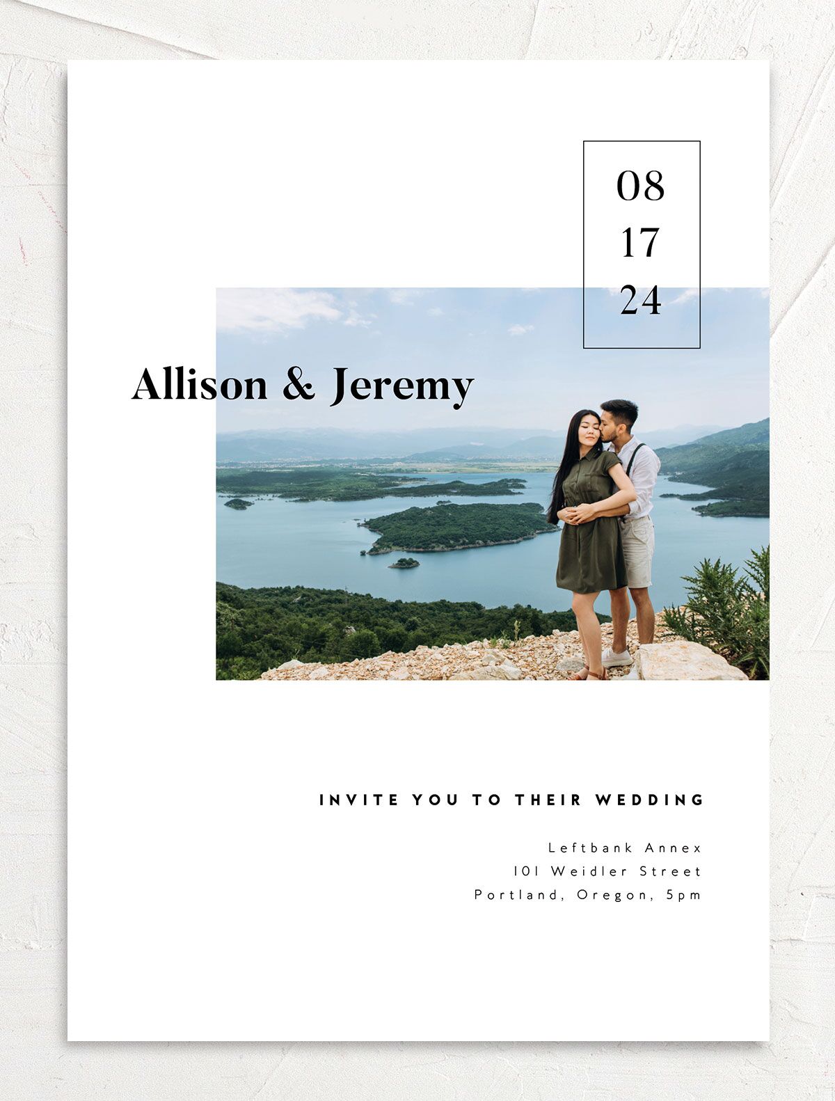 Modern Bold Wedding Invitations front in white