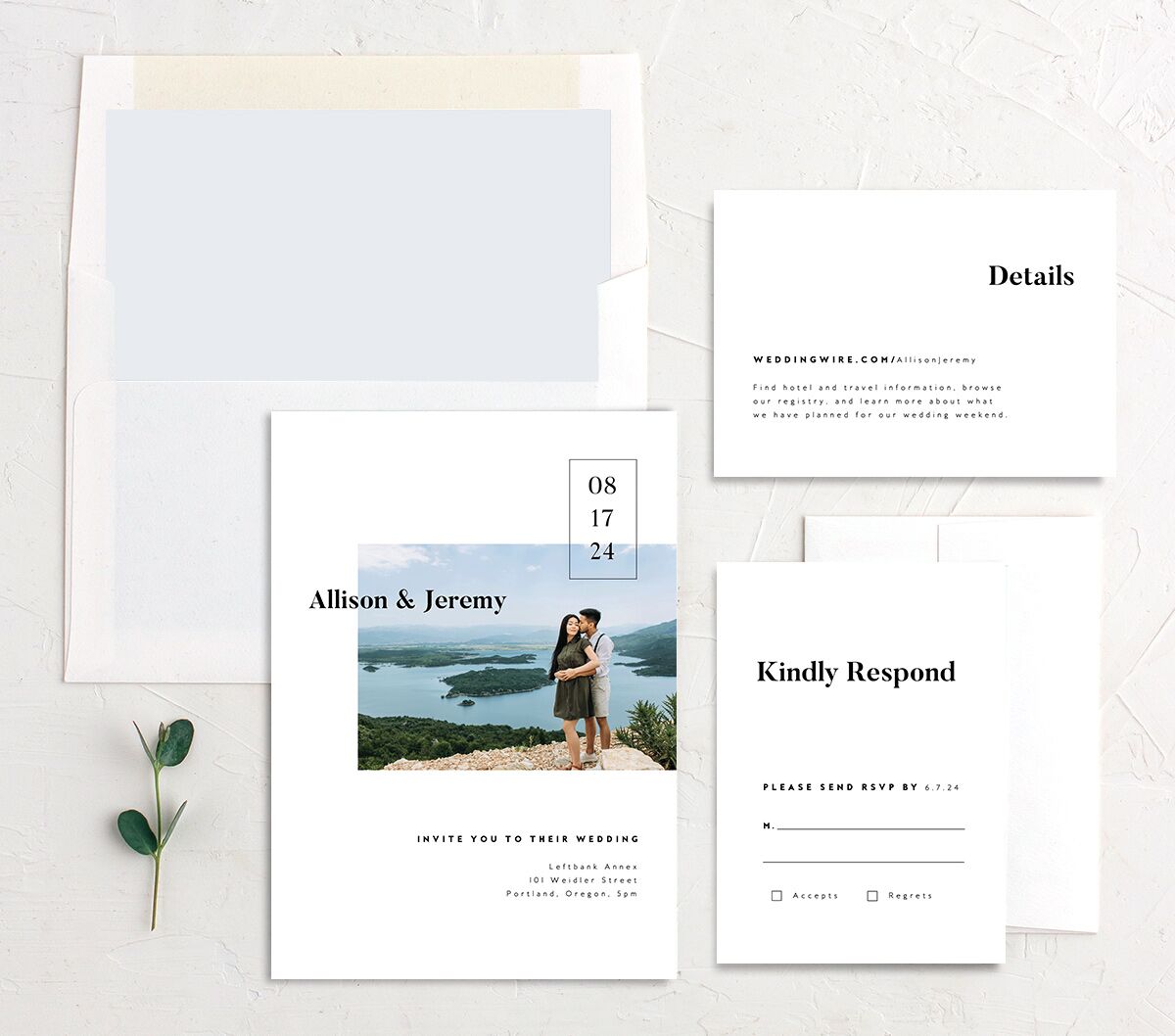 Modern Bold Wedding Invitations suite in white