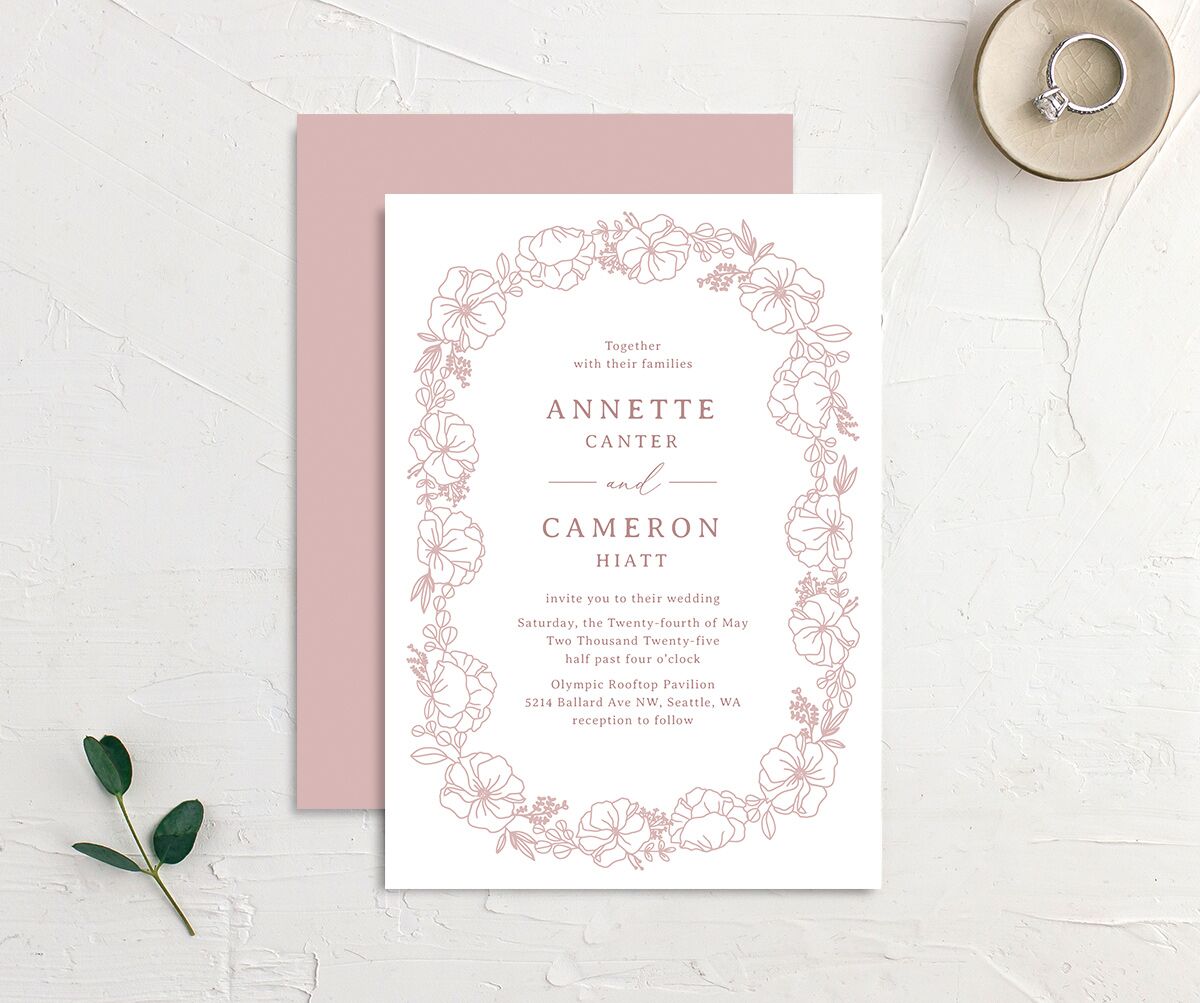 Floral Border Wedding Invitations Desert Rose Signature No