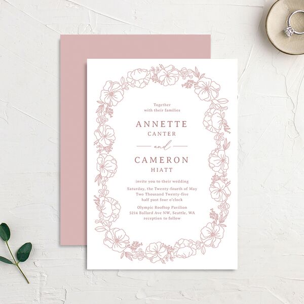 Floral Border Wedding Invitations Desert Rose Signature No