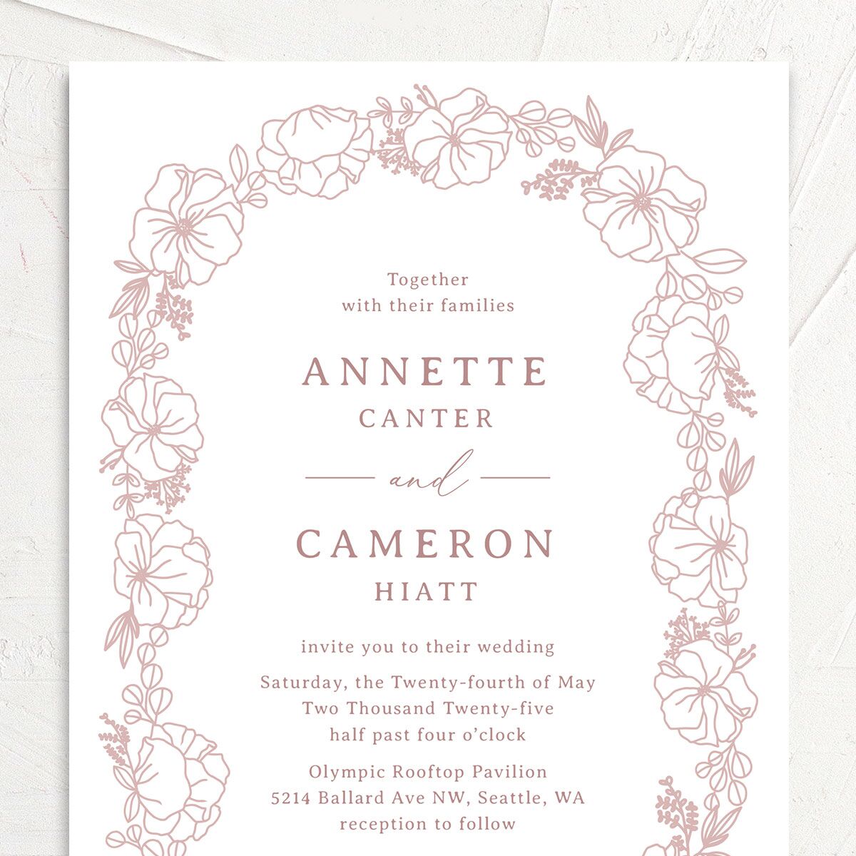 Floral Border Wedding Invitations Desert Rose Signature No