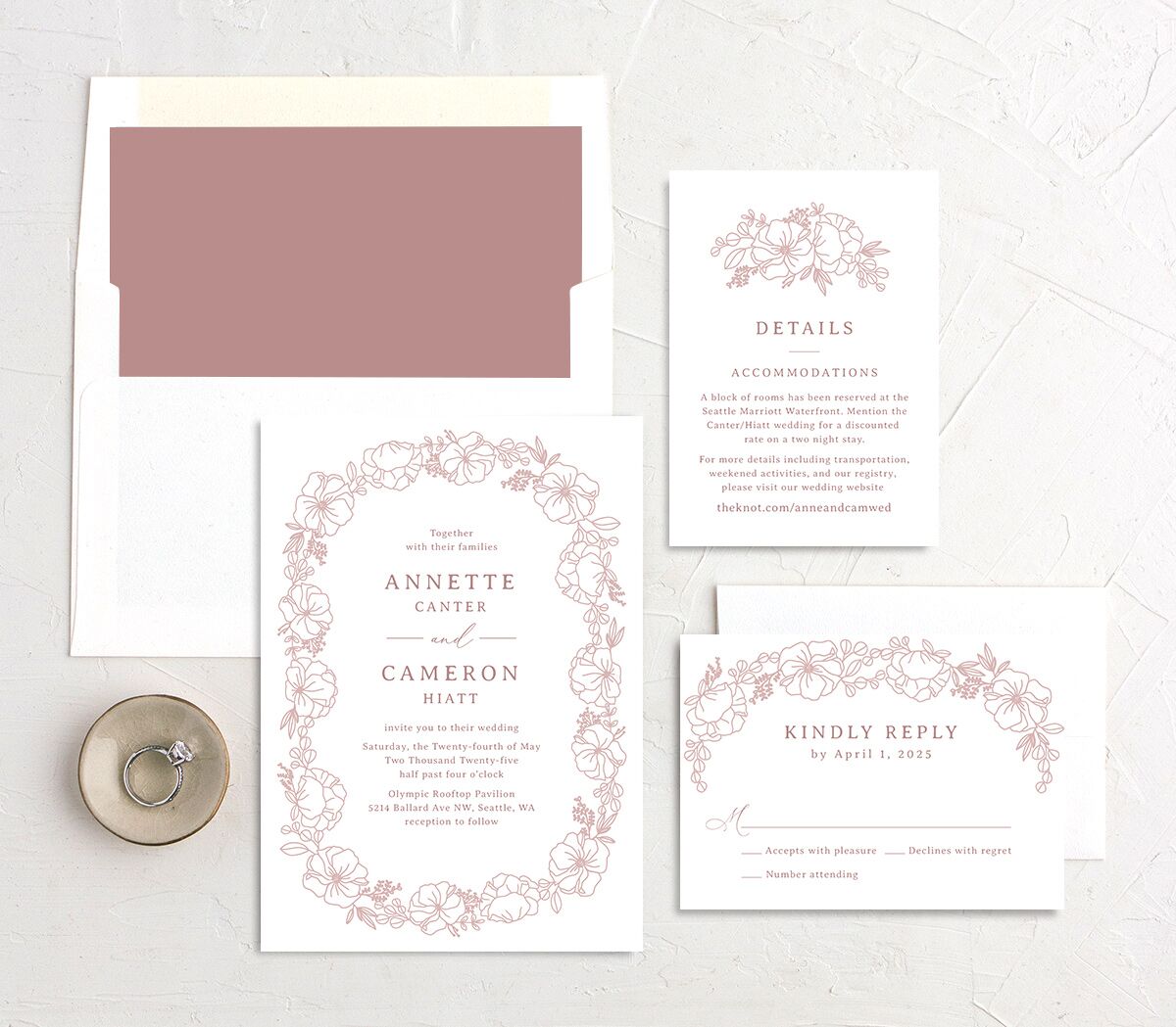 Floral Border Wedding Invitations Desert Rose Signature No