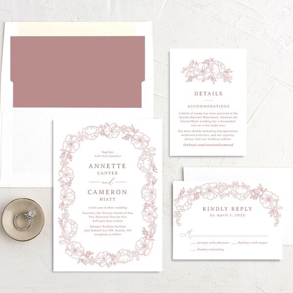 Floral Border Wedding Invitations Desert Rose Signature No