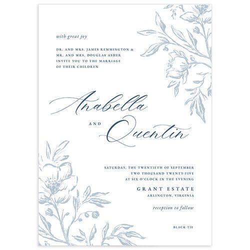 Delicate Blooms Wedding Invitations - Blue
