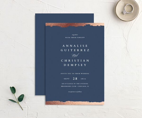Elegant Edge Wedding Invitations front-and-back in Blue
