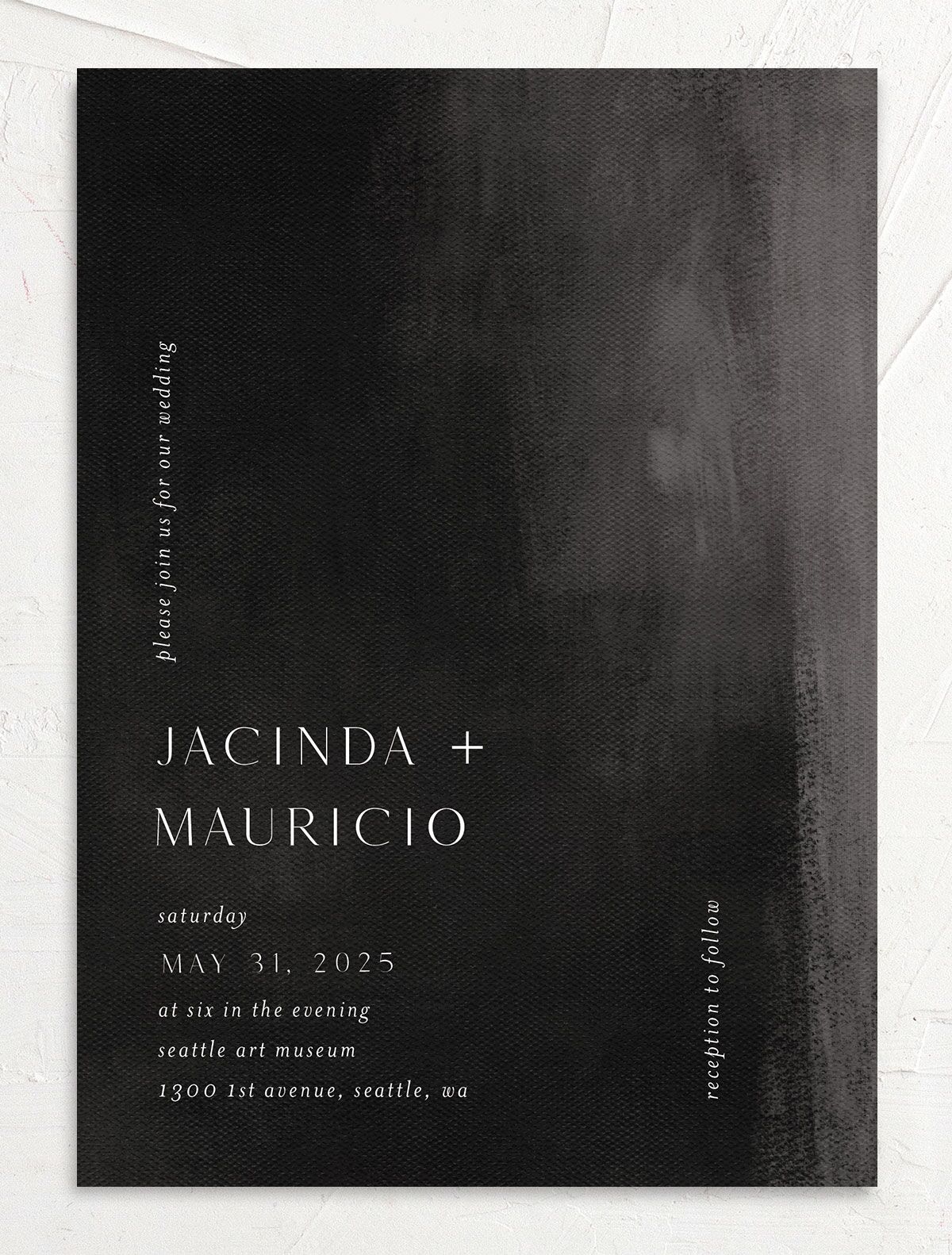 Painted Canvas Wedding Invitations front in black