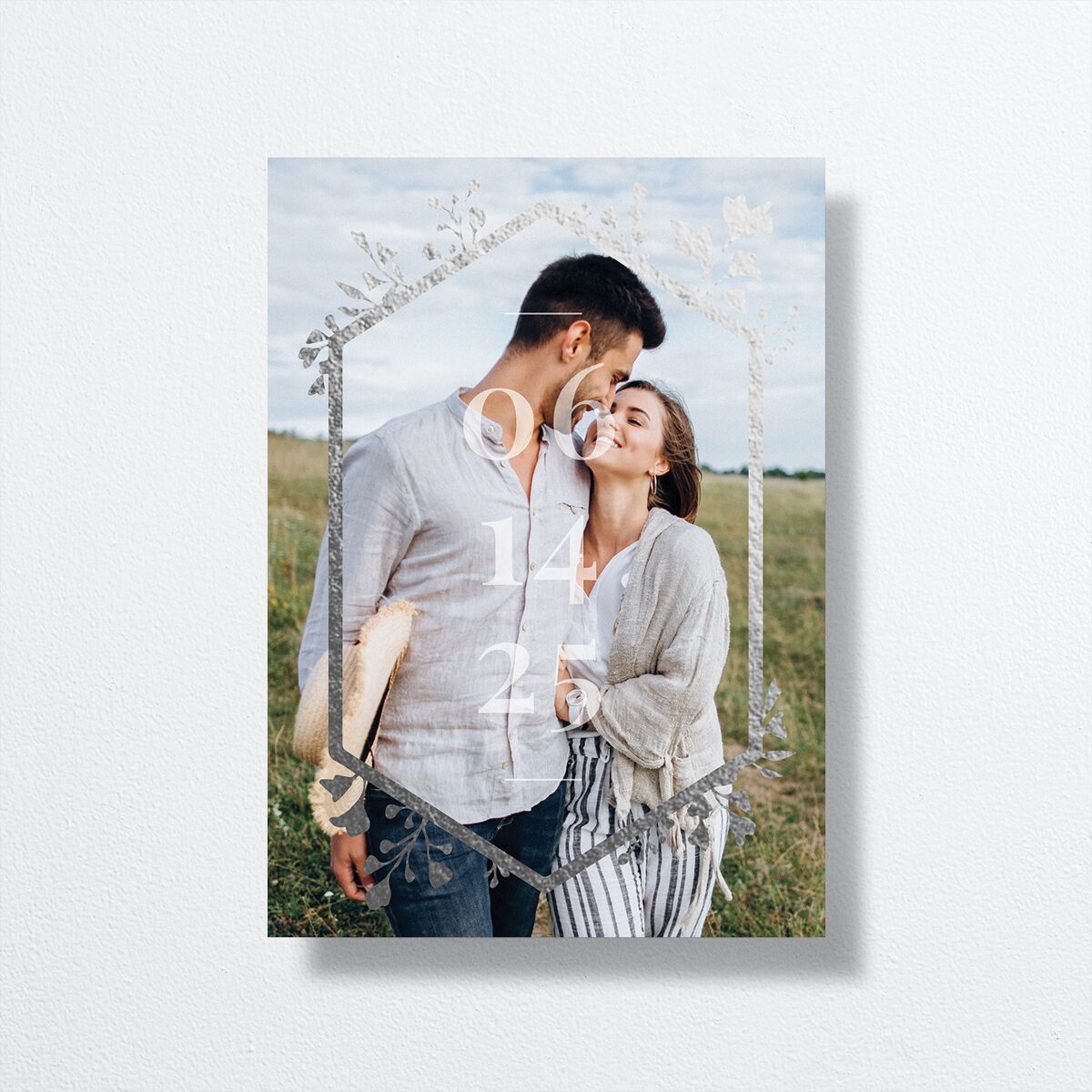 Ethereal Frame Save The Date Cards Silver Midnight Navy Signature smooth No