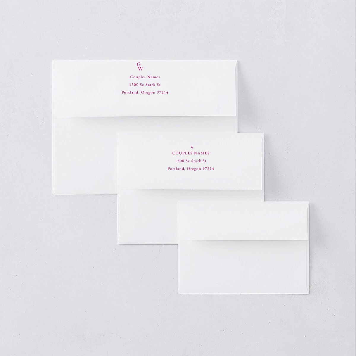 Stay For The Party Save the Date Petite Card Envelopes Hot Pink White Both Recipient and Return Addresses Signature