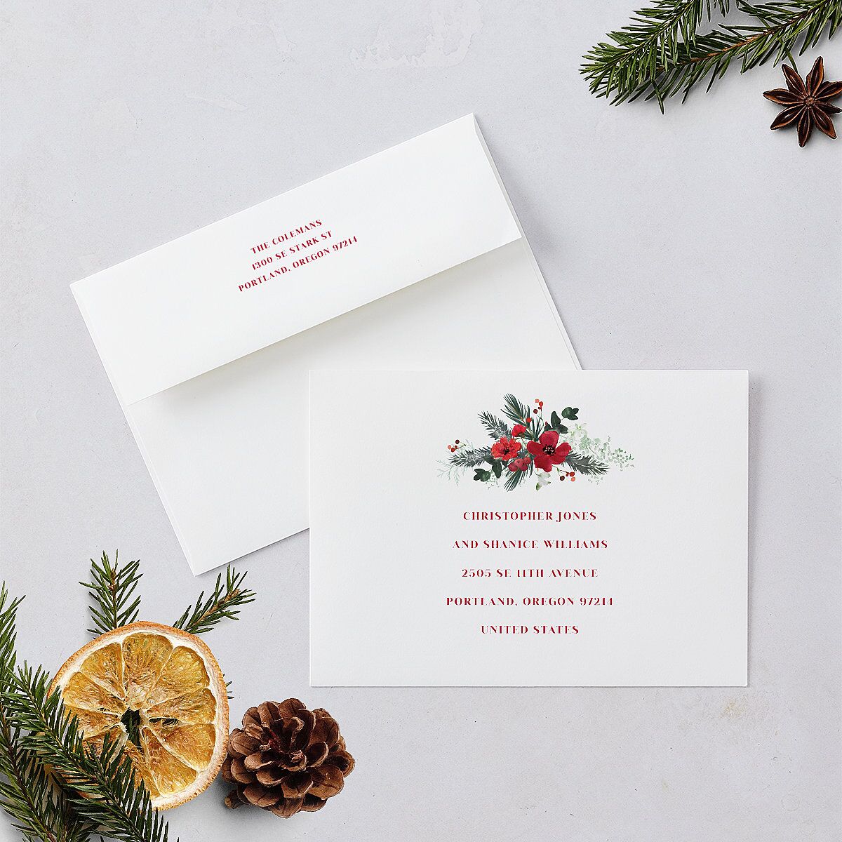 Holiday Botanical Holiday Cards Crimson Signature Blank Landscape Standard