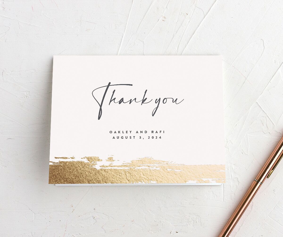 Organic Swash Thank You Cards Gold Champagne