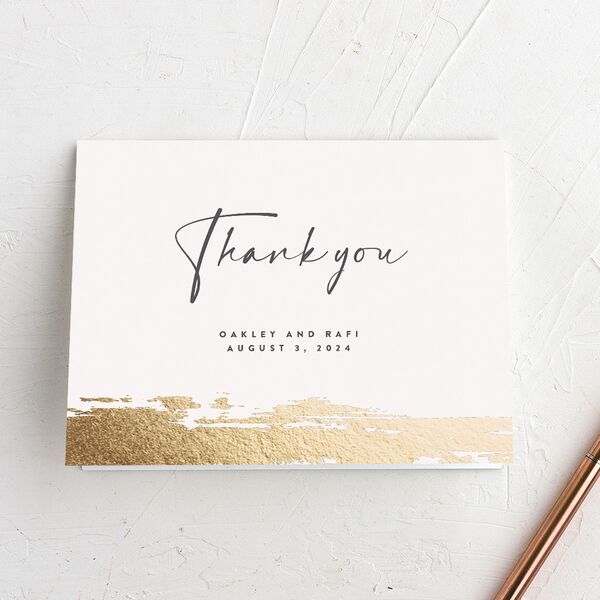 Organic Swash Thank You Cards Gold Champagne