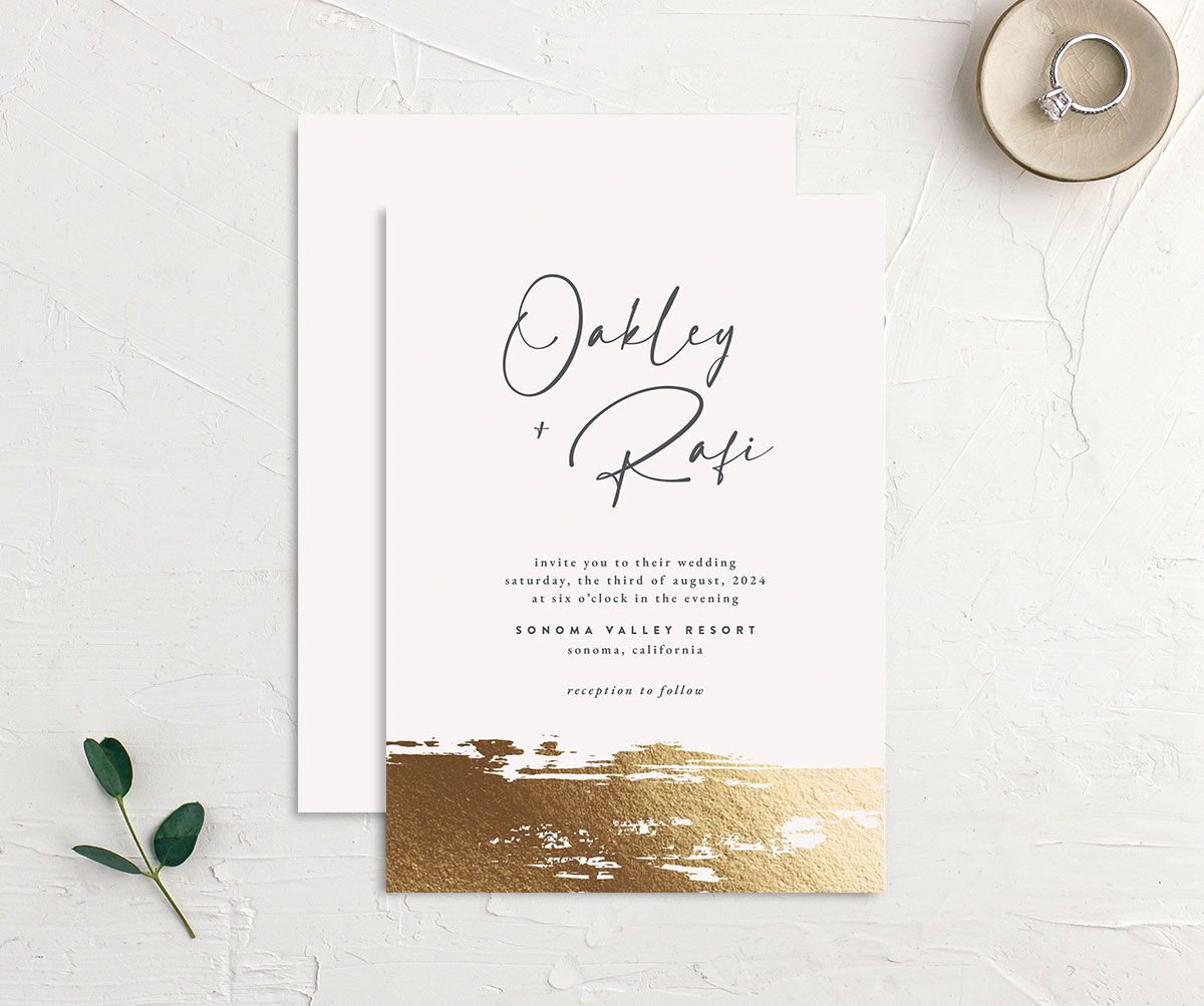 Organic Swash Wedding Invitations Gold Champagne Signature No