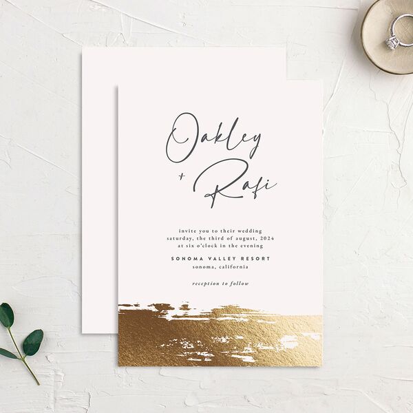 Organic Swash Wedding Invitations Gold Champagne Signature No