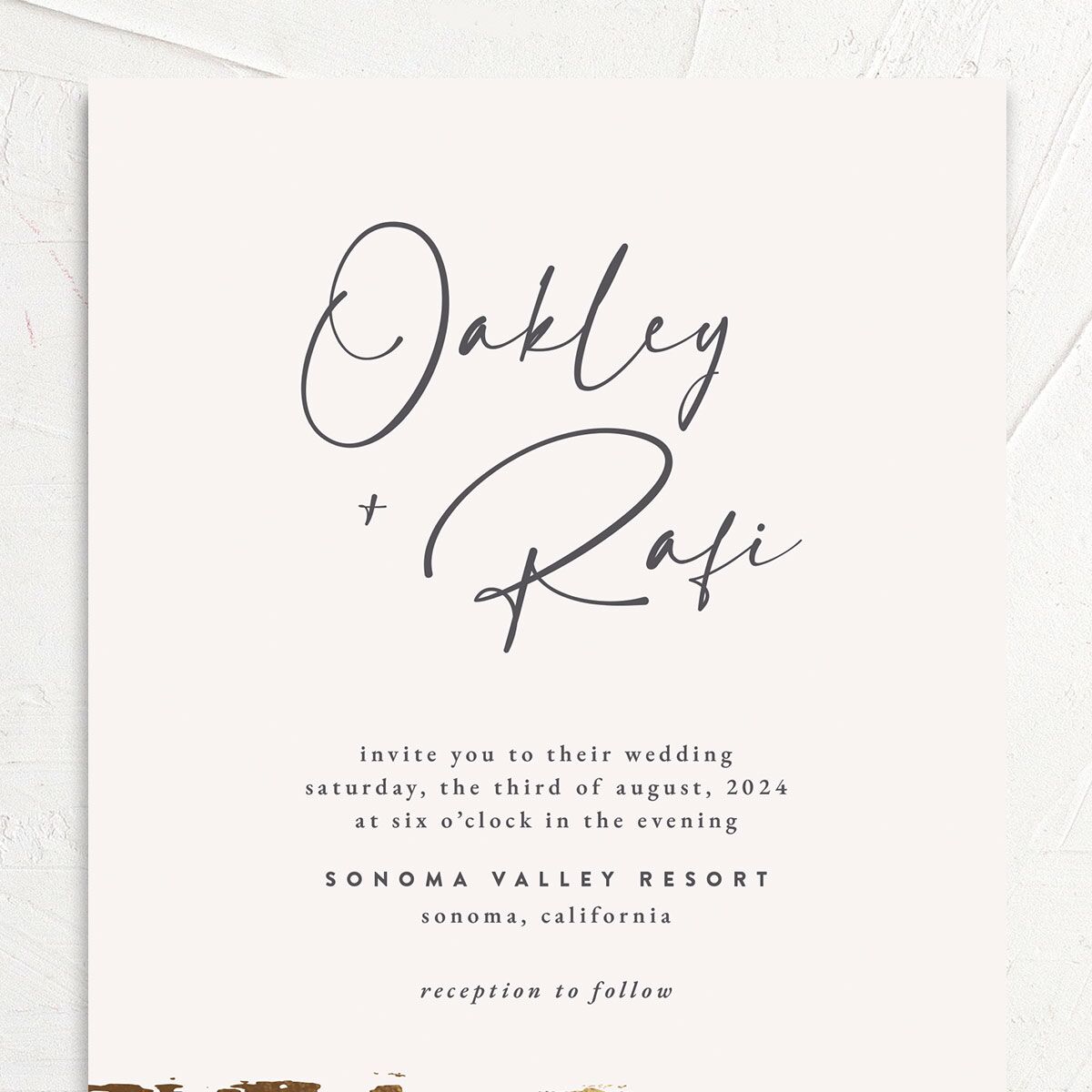 Organic Swash Wedding Invitations Gold Champagne Signature No