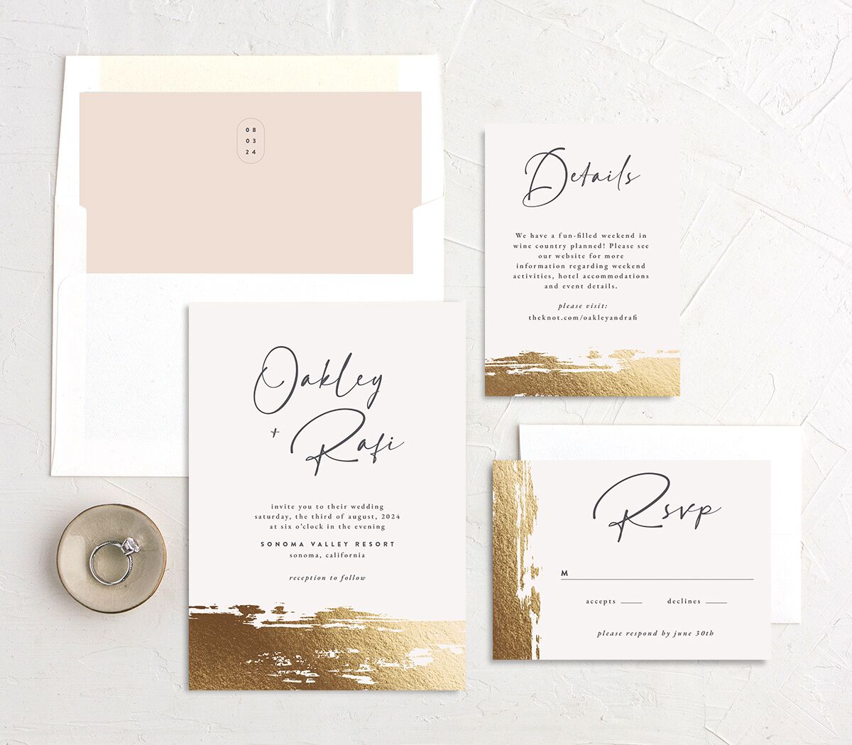 Organic Swash Wedding Invitations Gold Champagne Signature No