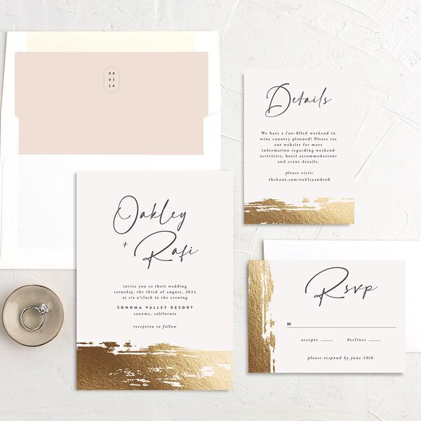 Organic Swash Wedding Invitations Gold Champagne Signature No