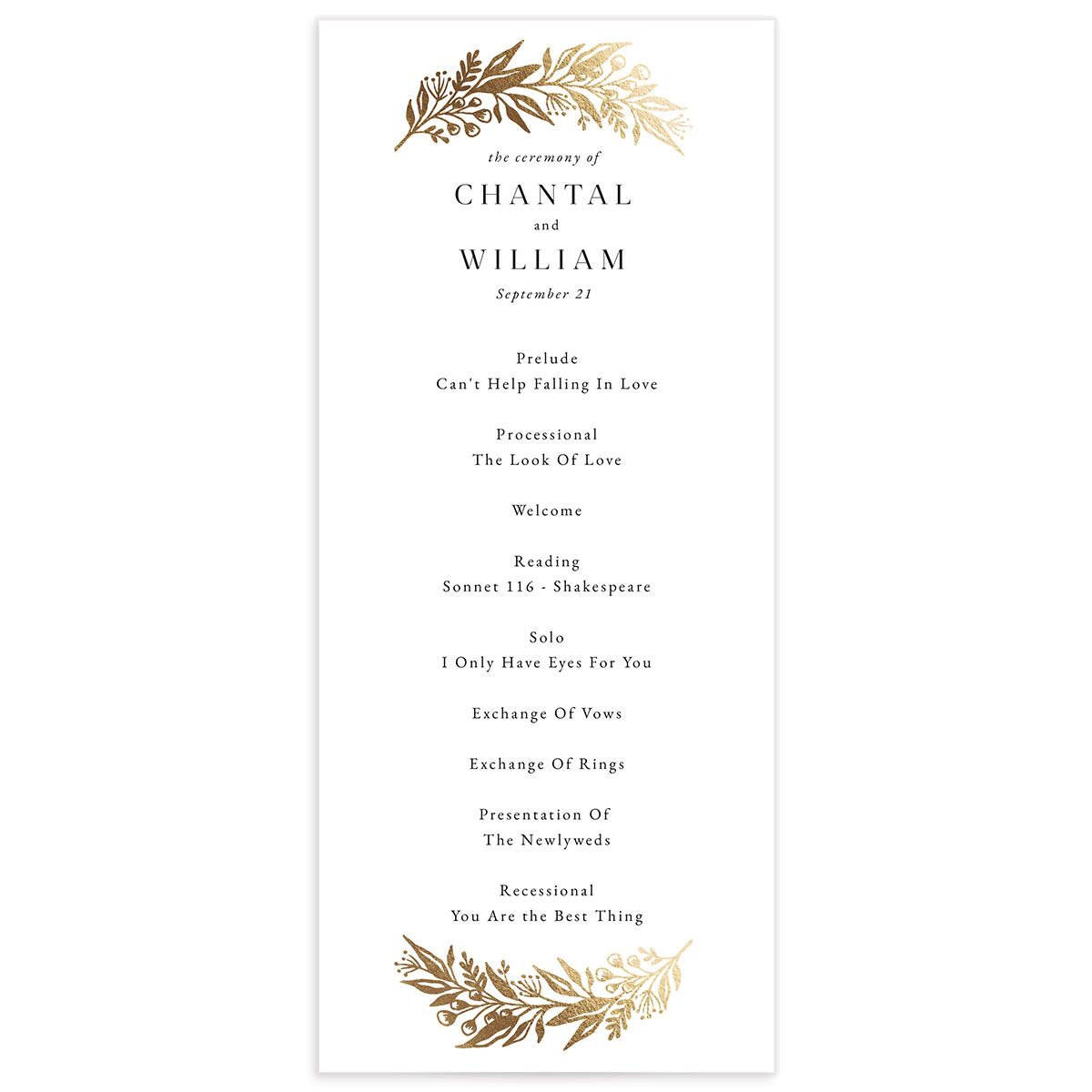 Gilded Garland Wedding Programs front in White