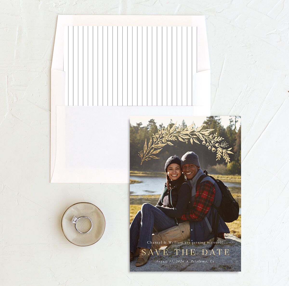 Gilded Garland Save The Date Cards envelope-and-liner