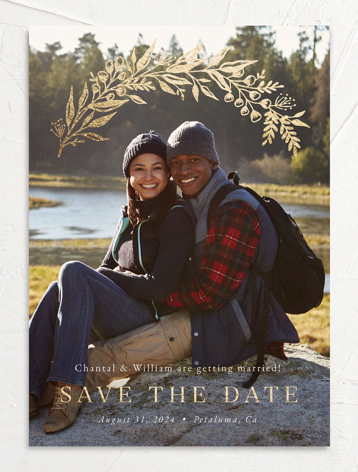 Gilded Garland Save The Date Cards front