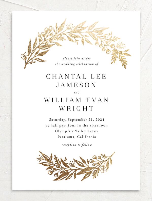 Gilded Garland Wedding Invitations front in White