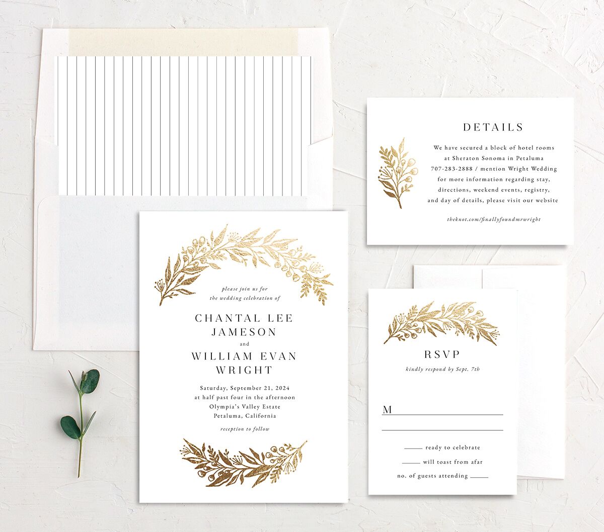 Gilded Garland Wedding Invitations suite in White