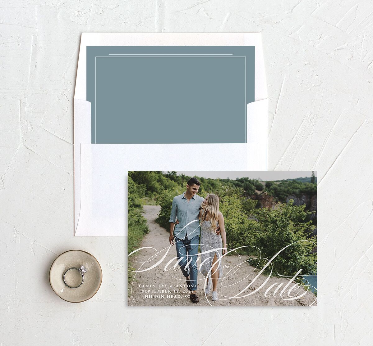 Refined Photograph Save the Date Cards envelope-and-liner in white
