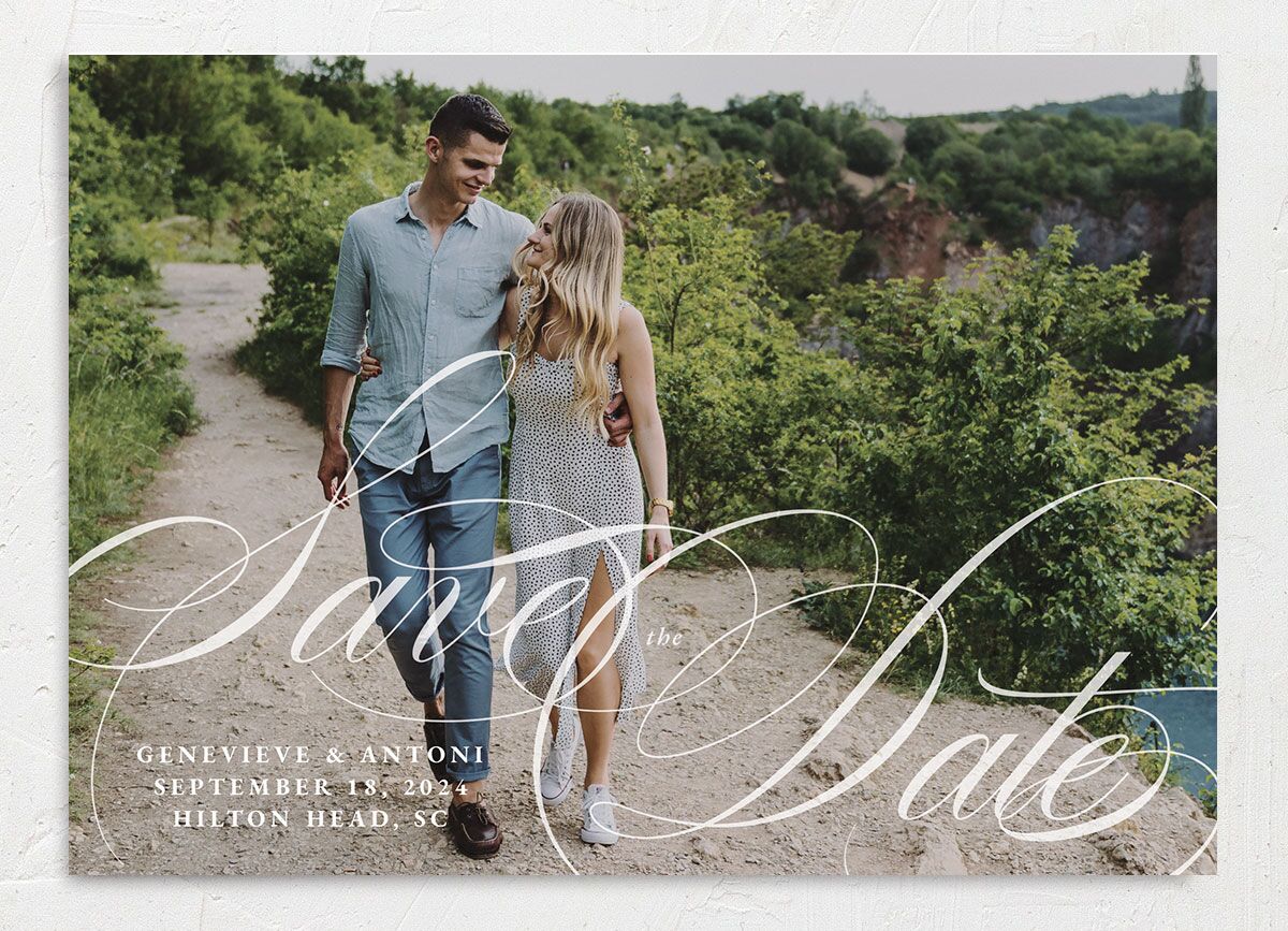 Refined Photograph Save the Date Cards front in white