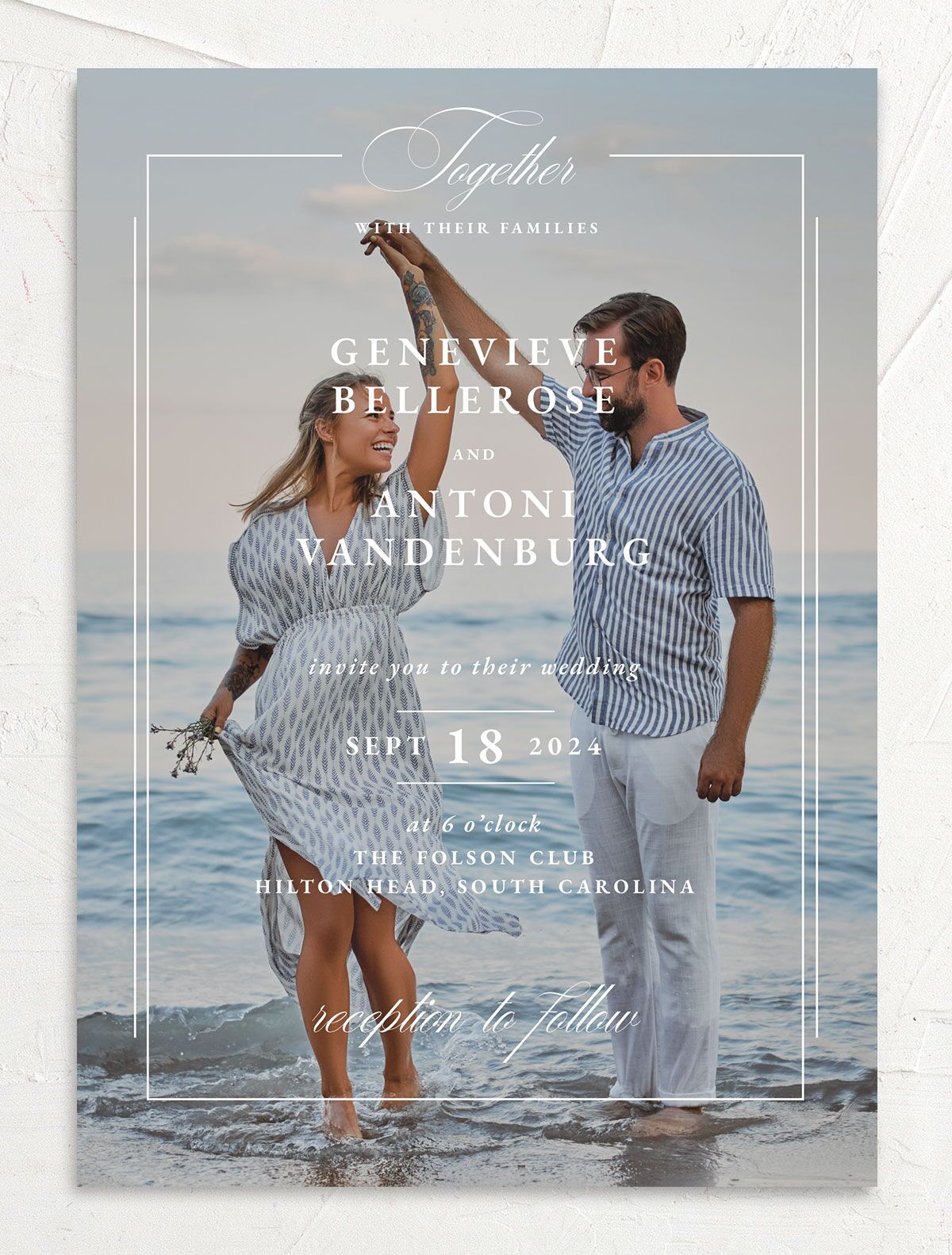 Refined Photograph Wedding Invitations front in White