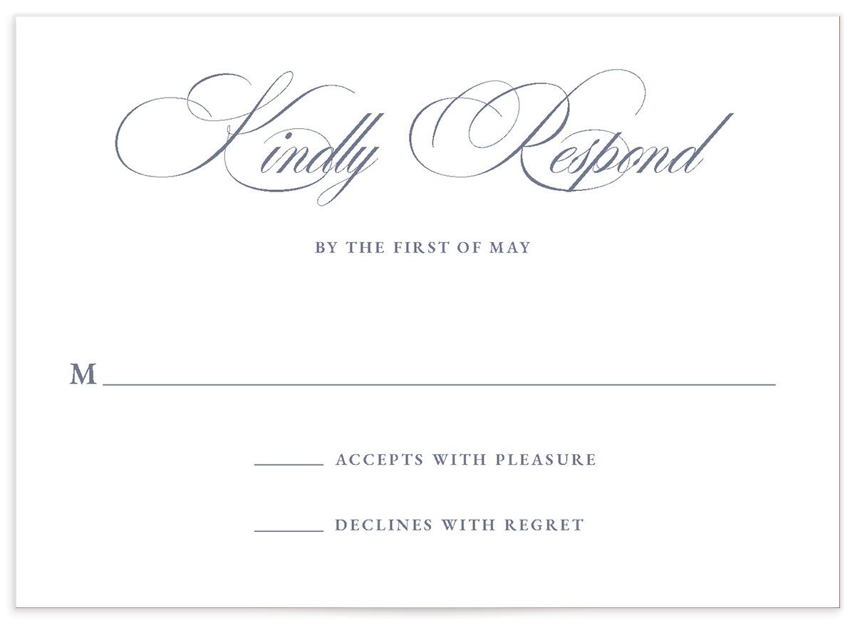 Classic Garland Wedding Response Cards front in blue