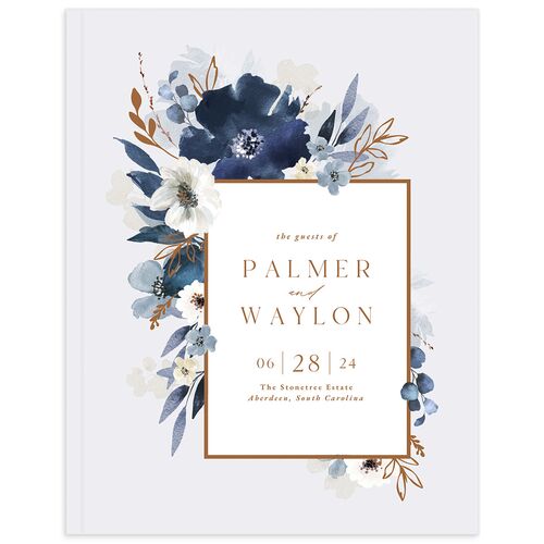 Gilded Blooms Wedding Guest Book Regency Blue