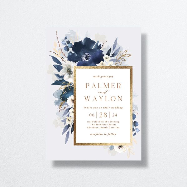 Gilded Blooms Wedding Invitations Gold Regency Blue Signature No