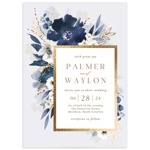 Gilded Blooms Wedding Invitations - Blue