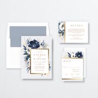 Gilded Blooms Wedding Invitations Gold Regency Blue Signature No