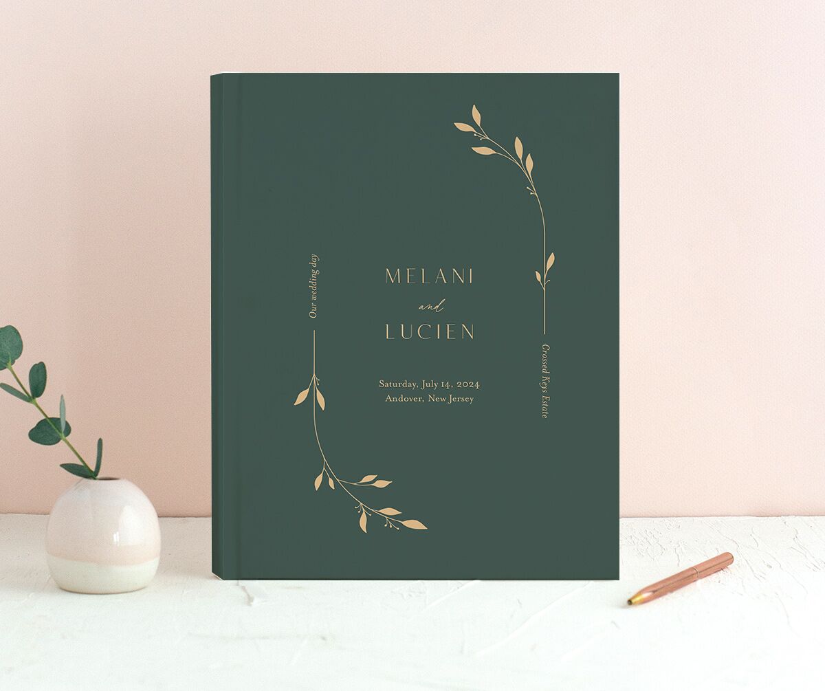 Gilded Sprigs Wedding Guest Book Dark Emerald