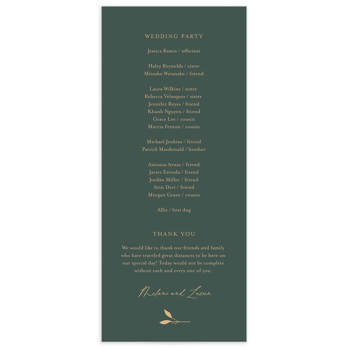 Gilded Sprigs Foil Wedding Programs Rose Gold Dark Emerald Signature