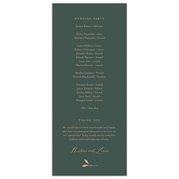 Gilded Sprigs Foil Wedding Programs Rose Gold Dark Emerald Signature